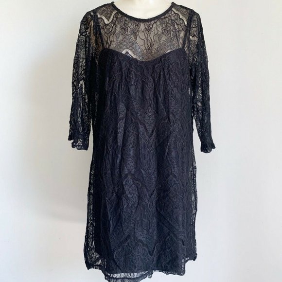 Divided by H&M Black Lace Sheer Bodycon Party Quarter Sleeve Mini Dress (Size M) - Picture 2 of 16